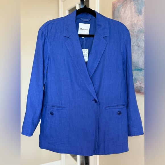NWT Madewell 100% Linen Blazer Style NL227 Cobalt Blue Size Extra Small XS $158 - Picture 2 of 6